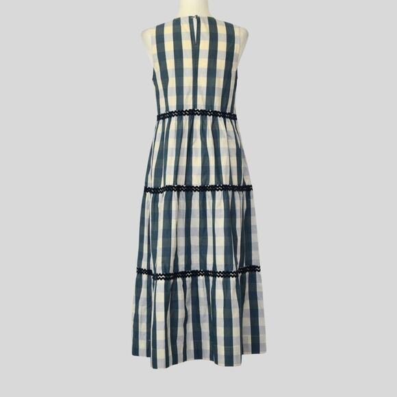 MADEWELL Women's Rickrack Cattail Tiered Dress in Gingham Check Blue Size S - Picture 4 of 11